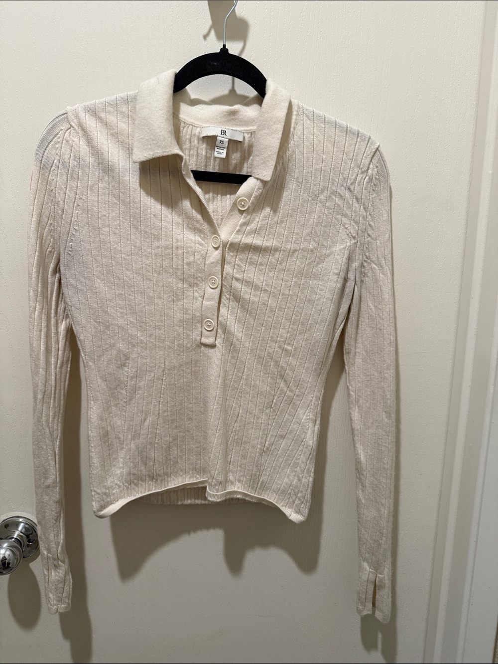 Banana Republic Ribbed Polo Button-Up Long Sleeve - Cream